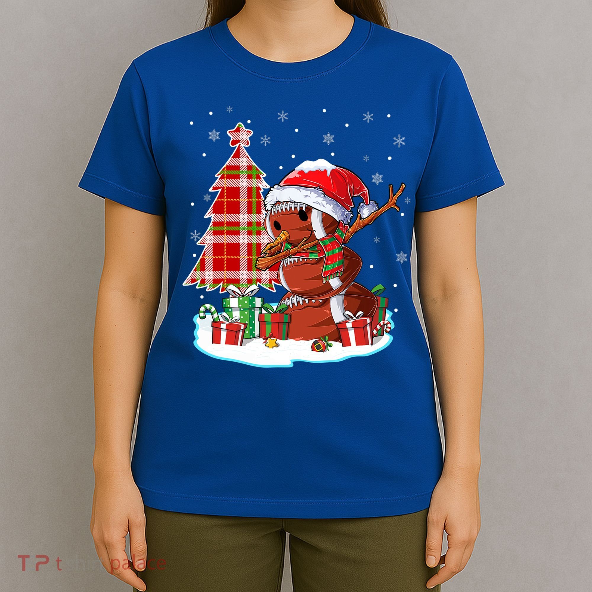 Christmas Football Ball Snow Dabbing Santa Hat Xmas Tree Great Gift T-Shirt