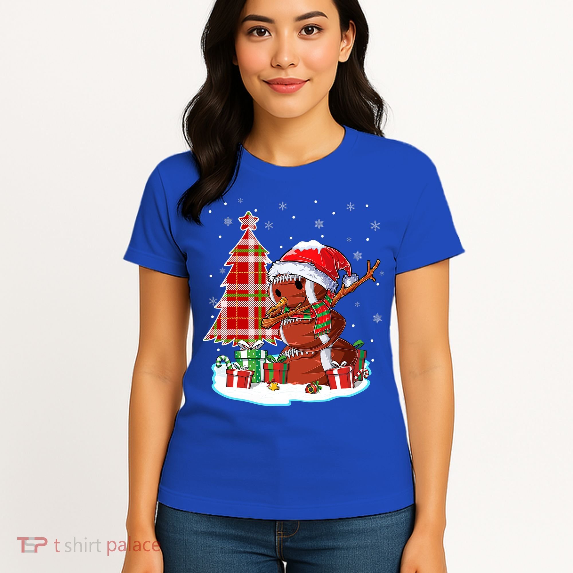 Christmas Football Ball Snow Dabbing Santa Hat Xmas Tree Great Gift Women's T-Shirt