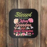 Cute Flower Blessed To Be Called Mom Grandma And Great Grandma Coaster thumb 0