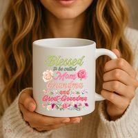 Cute Flower Blessed To Be Called Mom Grandma And Great Grandma Coffee Mug thumb 3