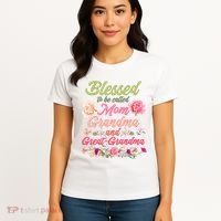 Cute Flower Blessed To Be Called Mom Grandma And Great Grandma Women's T-Shirt thumb 4
