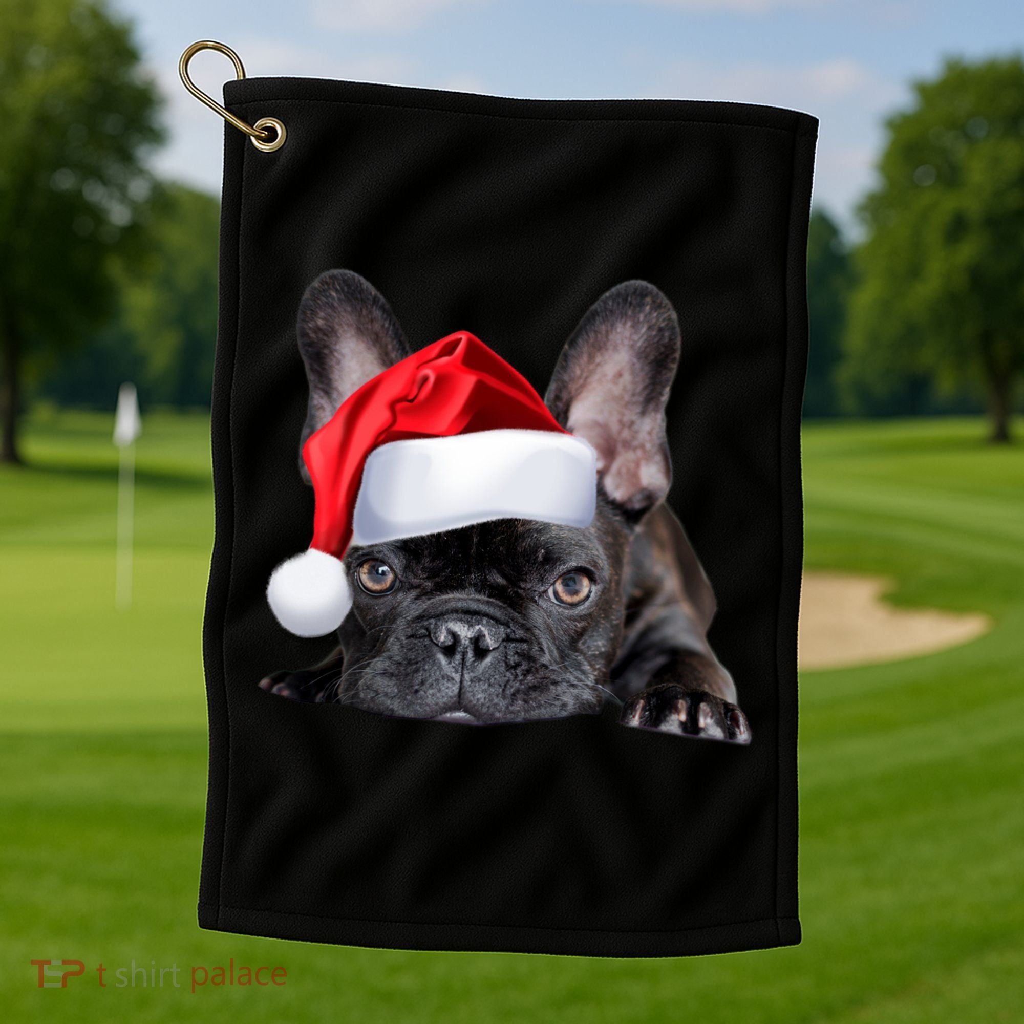 Cute French Bulldog Santa Hat Frenchie Image Christmas Gift Golf Towel