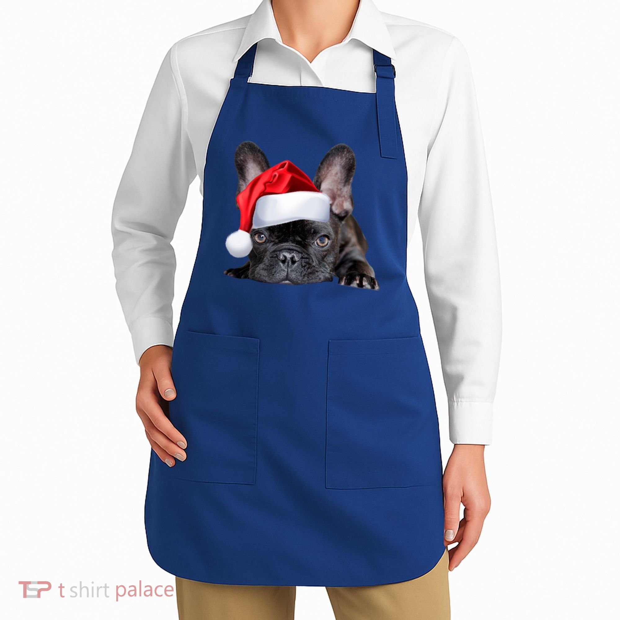 Cute French Bulldog Santa Hat Frenchie Image Christmas Gift Apron