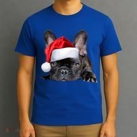 Cute French Bulldog Santa Hat Frenchie Image Christmas Gift T-Shirt thumb 3