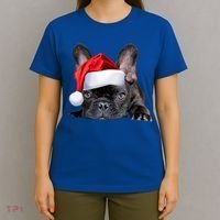 Cute French Bulldog Santa Hat Frenchie Image Christmas Gift T-Shirt thumb 4