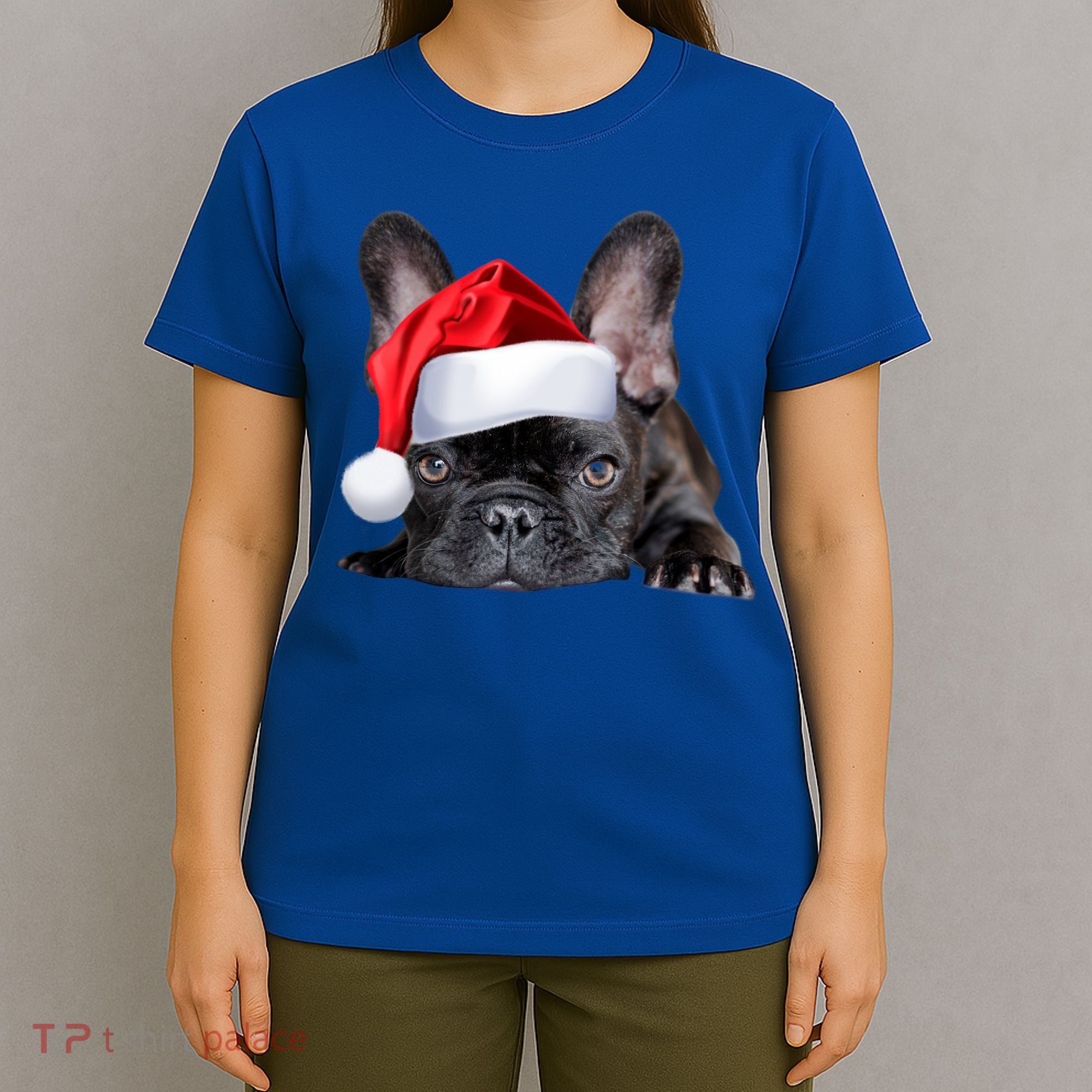 Cute French Bulldog Santa Hat Frenchie Image Christmas Gift T-Shirt