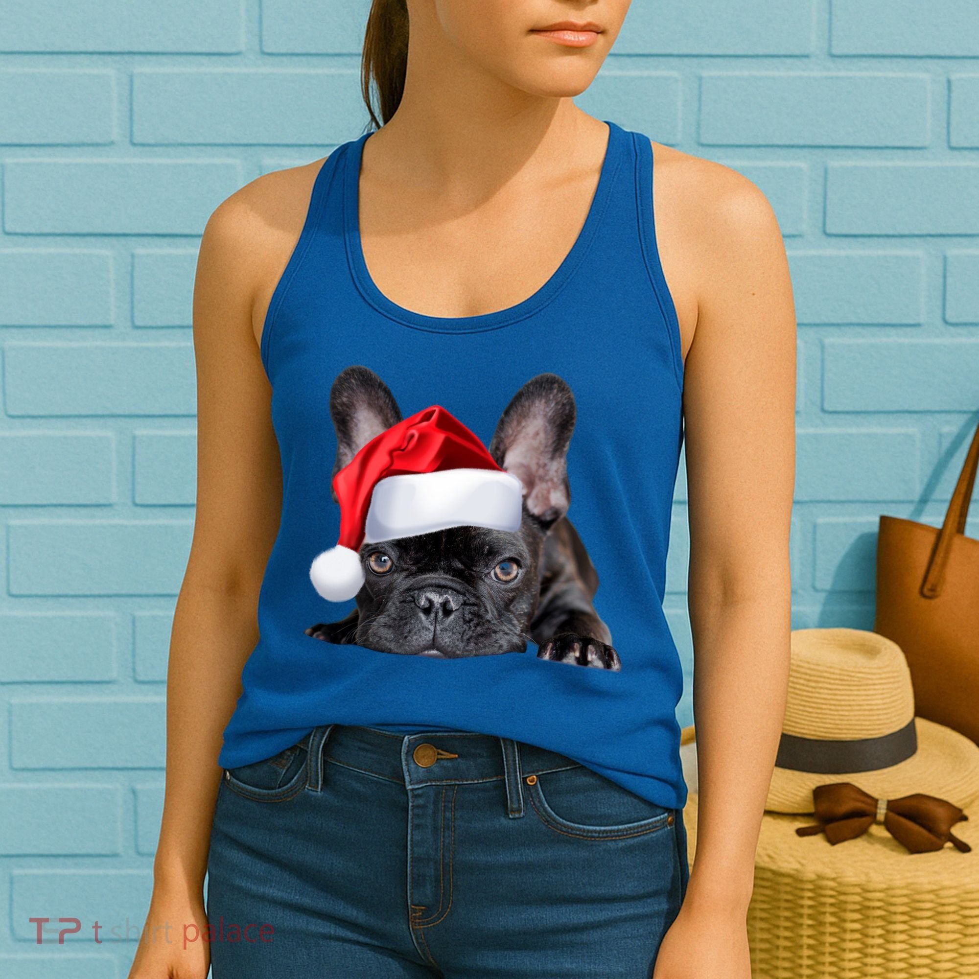 Cute French Bulldog Santa Hat Frenchie Image Christmas Gift Women's Tank Top
