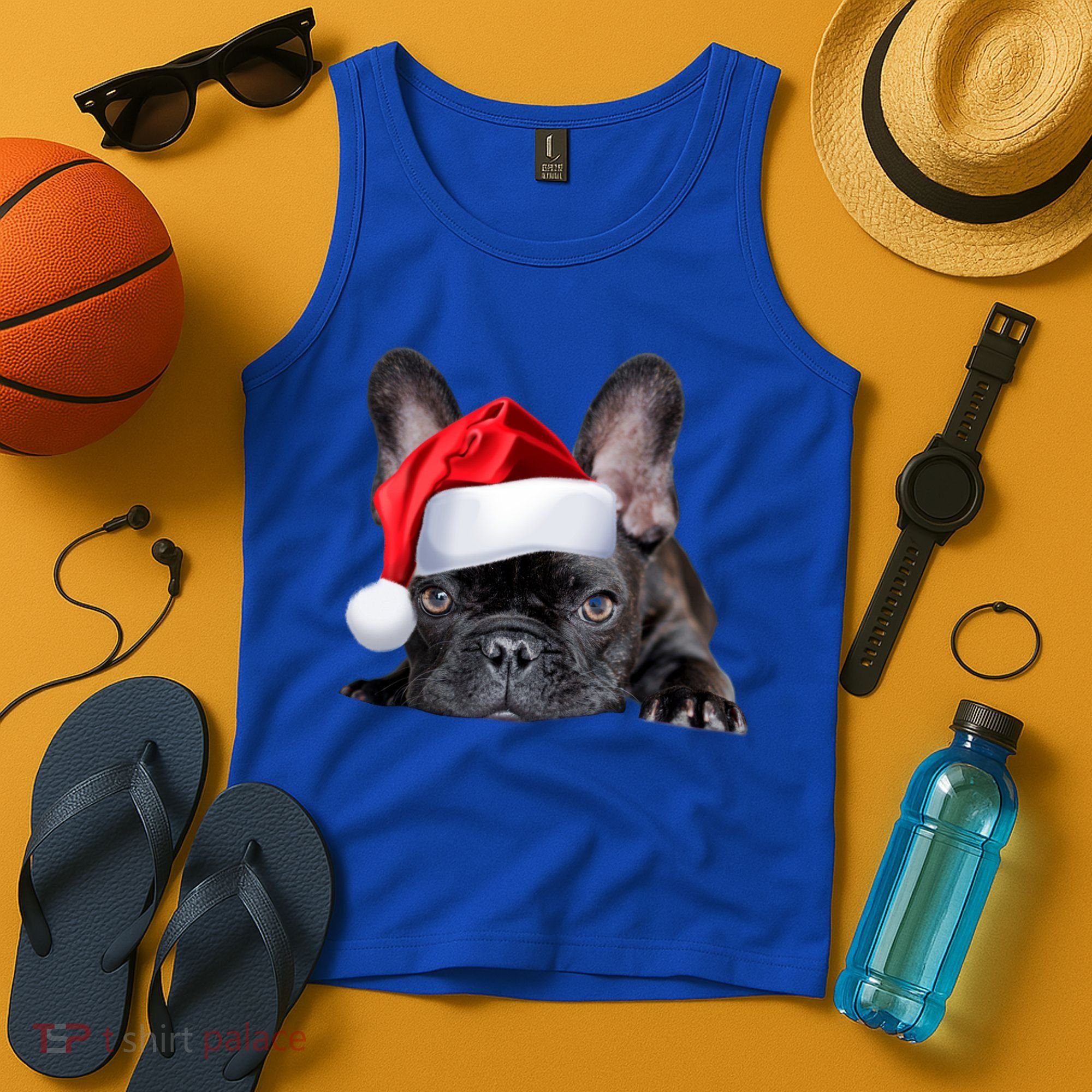 Cute French Bulldog Santa Hat Frenchie Image Christmas Gift Tank Top
