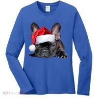 Cute French Bulldog Santa Hat Frenchie Image Christmas Gift Women's Long Sleeve Shirt thumb 0