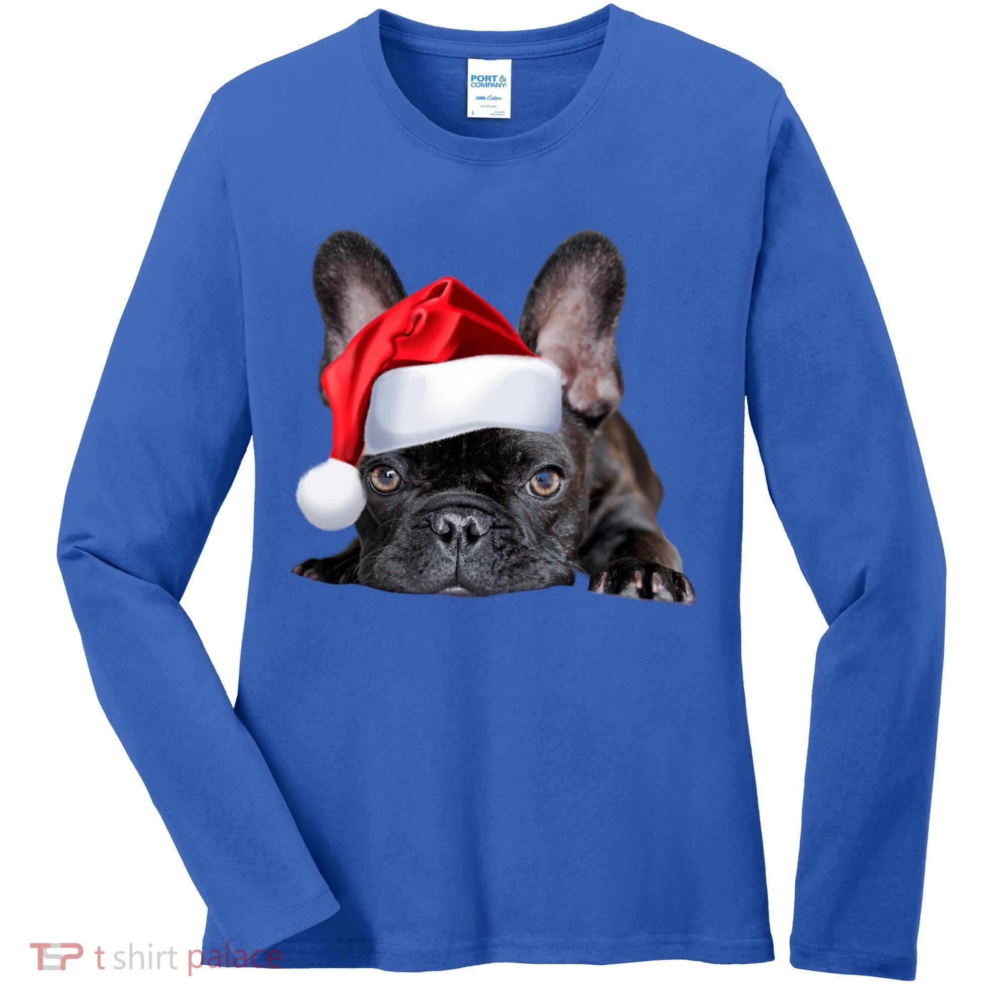 Cute French Bulldog Santa Hat Frenchie Image Christmas Gift Women's Long Sleeve Shirt