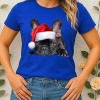Cute French Bulldog Santa Hat Frenchie Image Christmas Gift Women's T-Shirt thumb 2