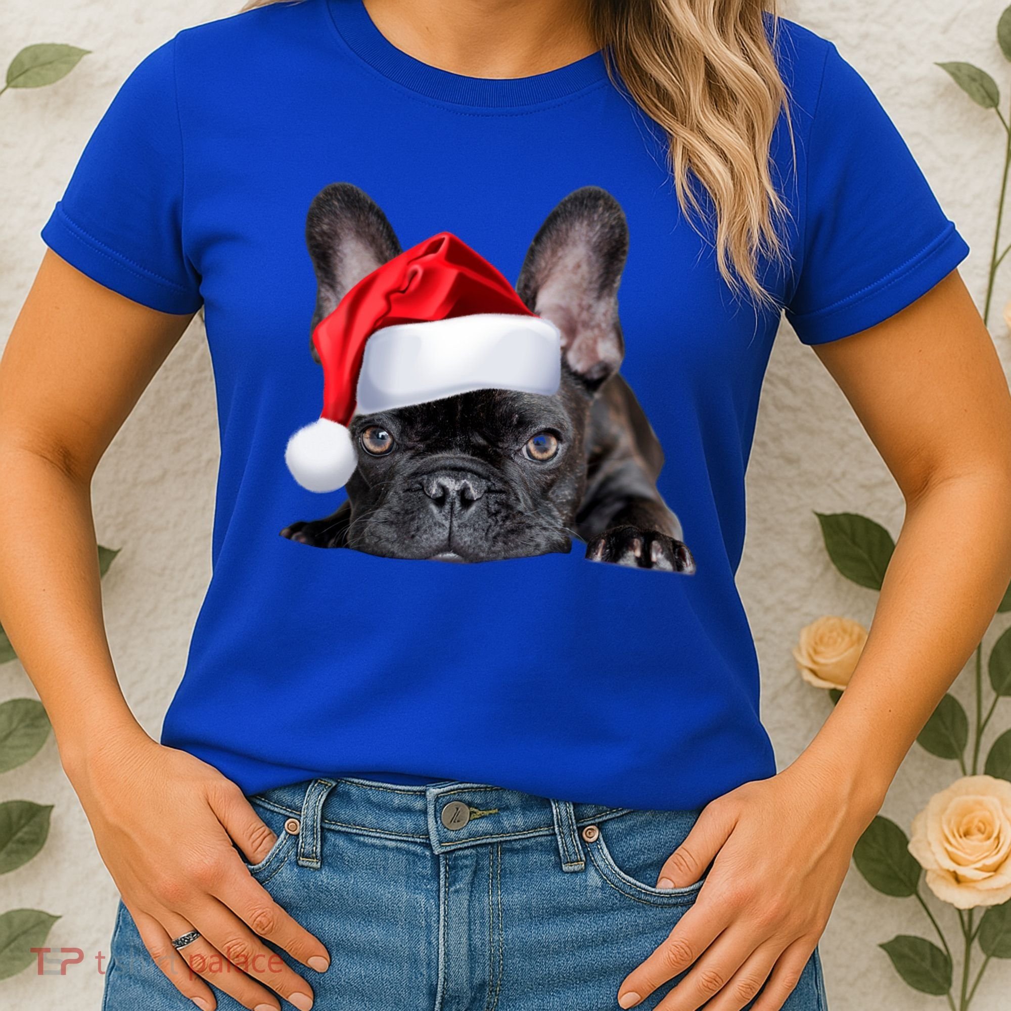 Cute French Bulldog Santa Hat Frenchie Image Christmas Gift Women's T-Shirt