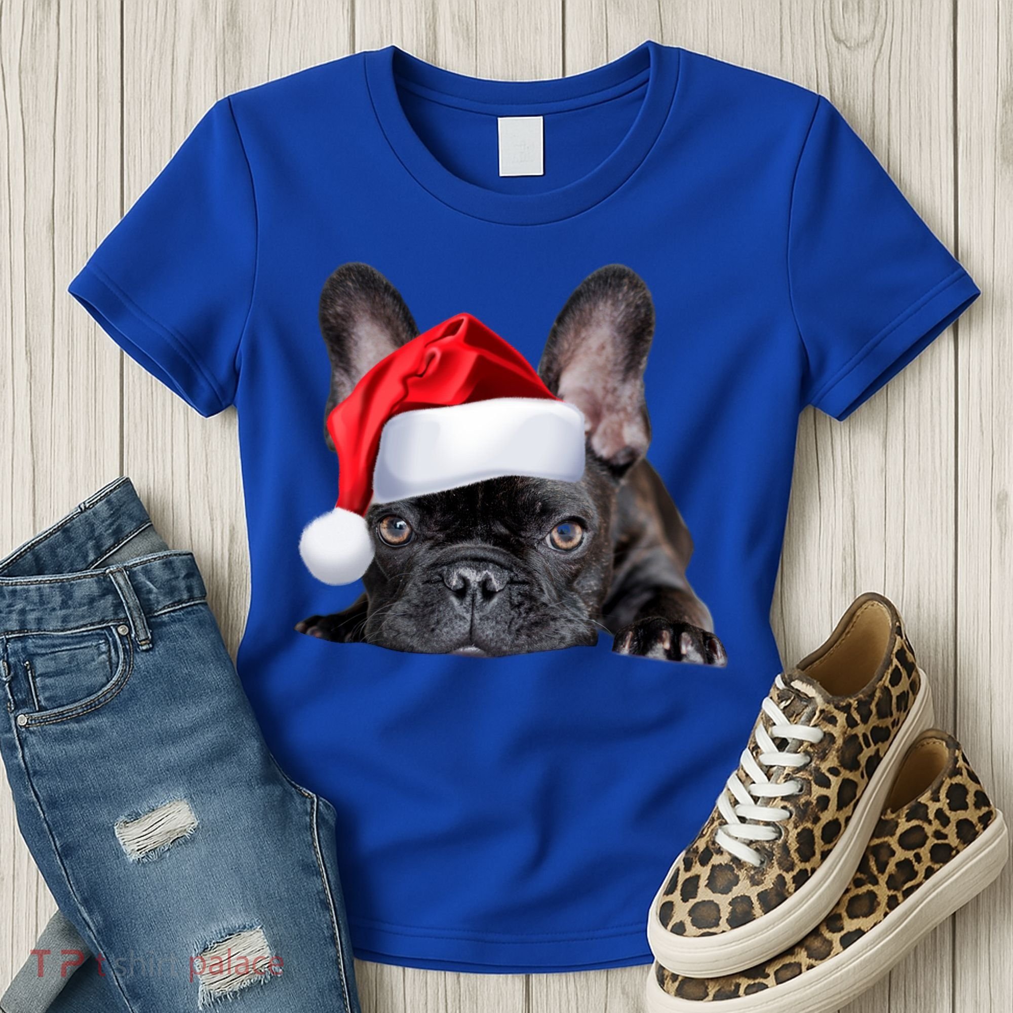 Cute French Bulldog Santa Hat Frenchie Image Christmas Gift Women's T-Shirt