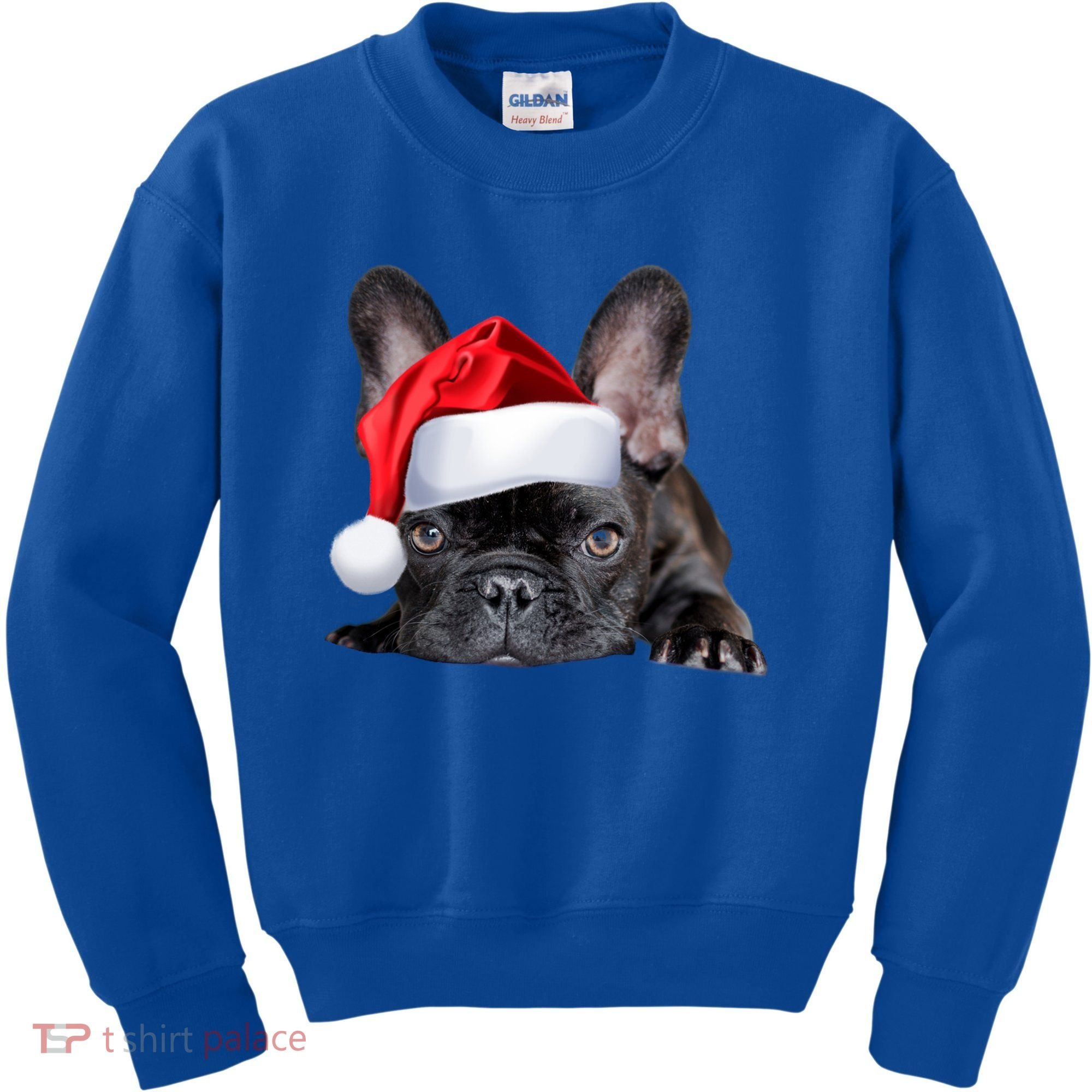 Cute French Bulldog Santa Hat Frenchie Image Christmas Gift Kids Sweatshirt