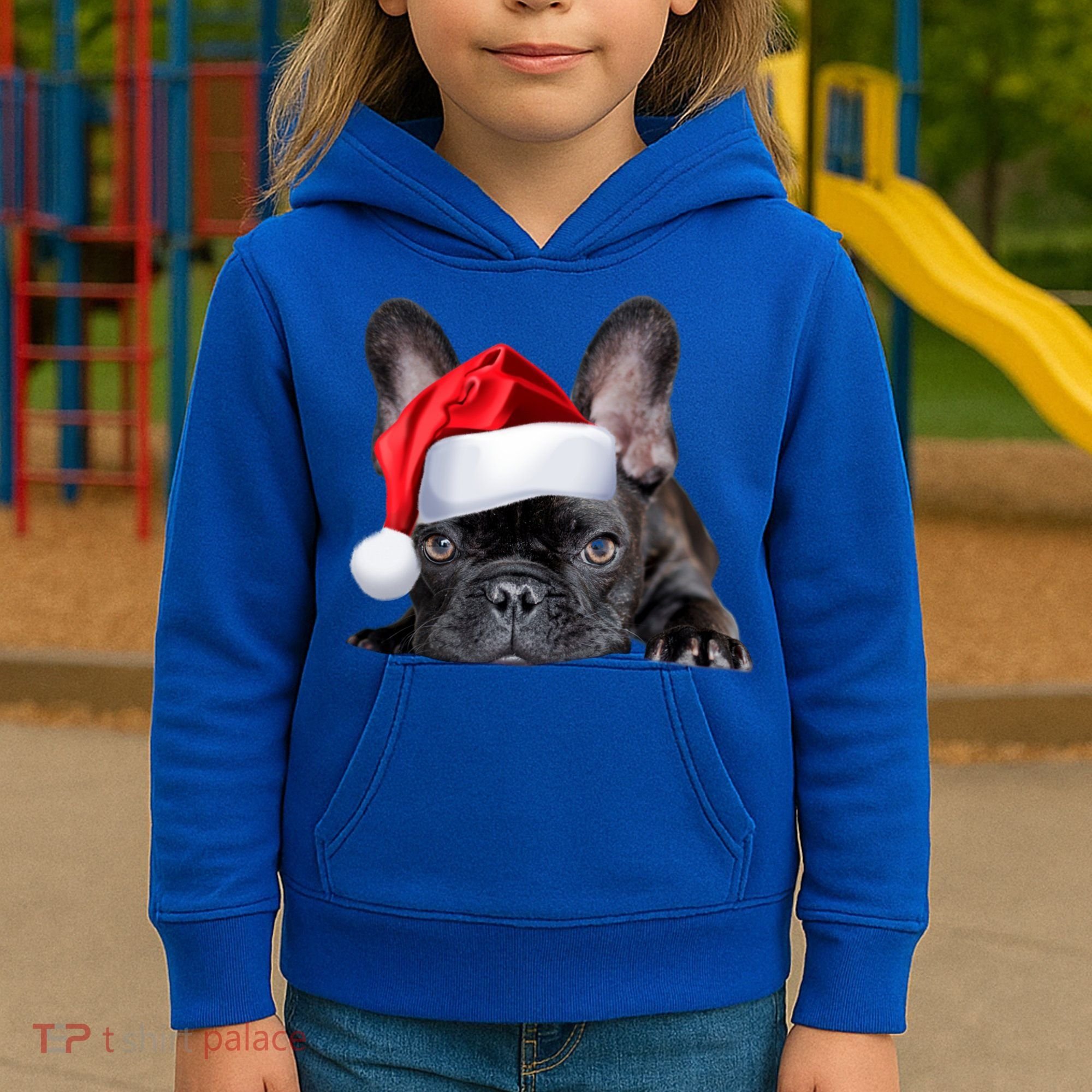 Cute French Bulldog Santa Hat Frenchie Image Christmas Gift Kids Hoodie