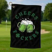Cheers Fucker Beer Lover Drinking Team Saint Patrick's Day Matching Group Golf Towel thumb 1