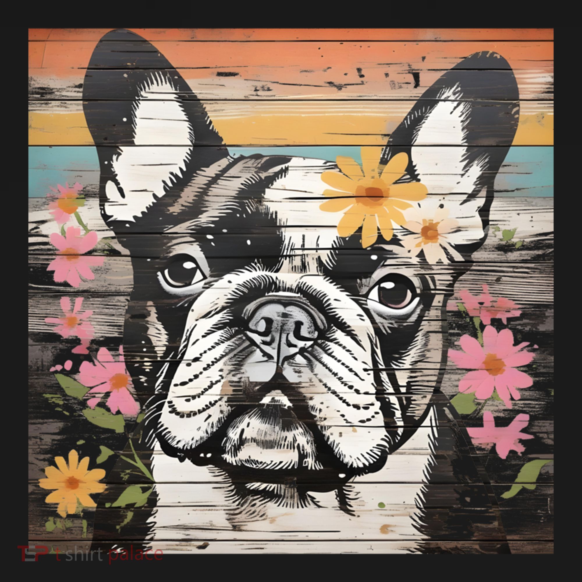 Cute French Bulldog Owner Rustic Floral Art Dog Lover Gift T-Shirt