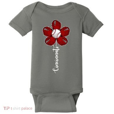 Cincinnati Flower Baseball Baby Bodysuit