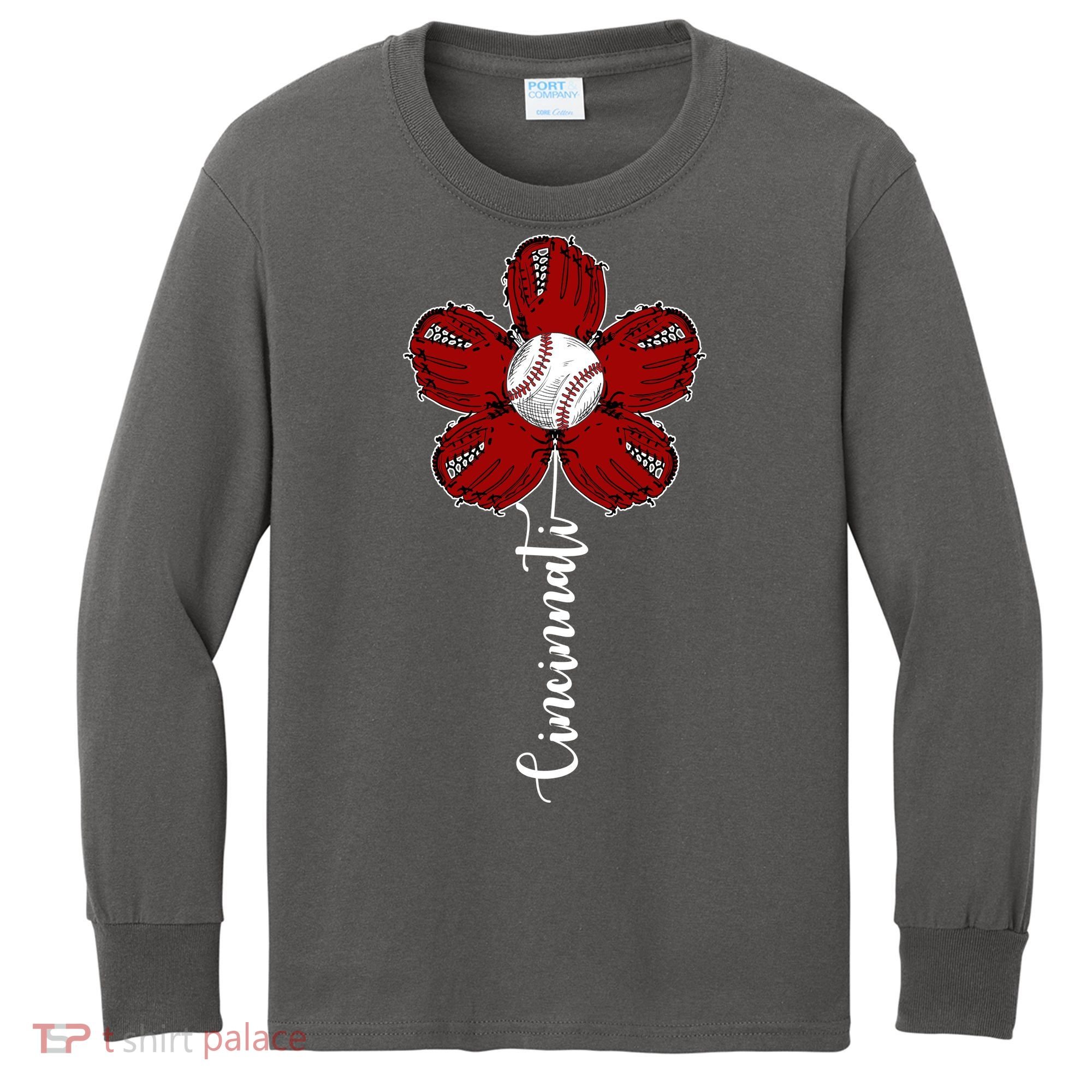 Cincinnati Flower Baseball Kids Long Sleeve Shirt