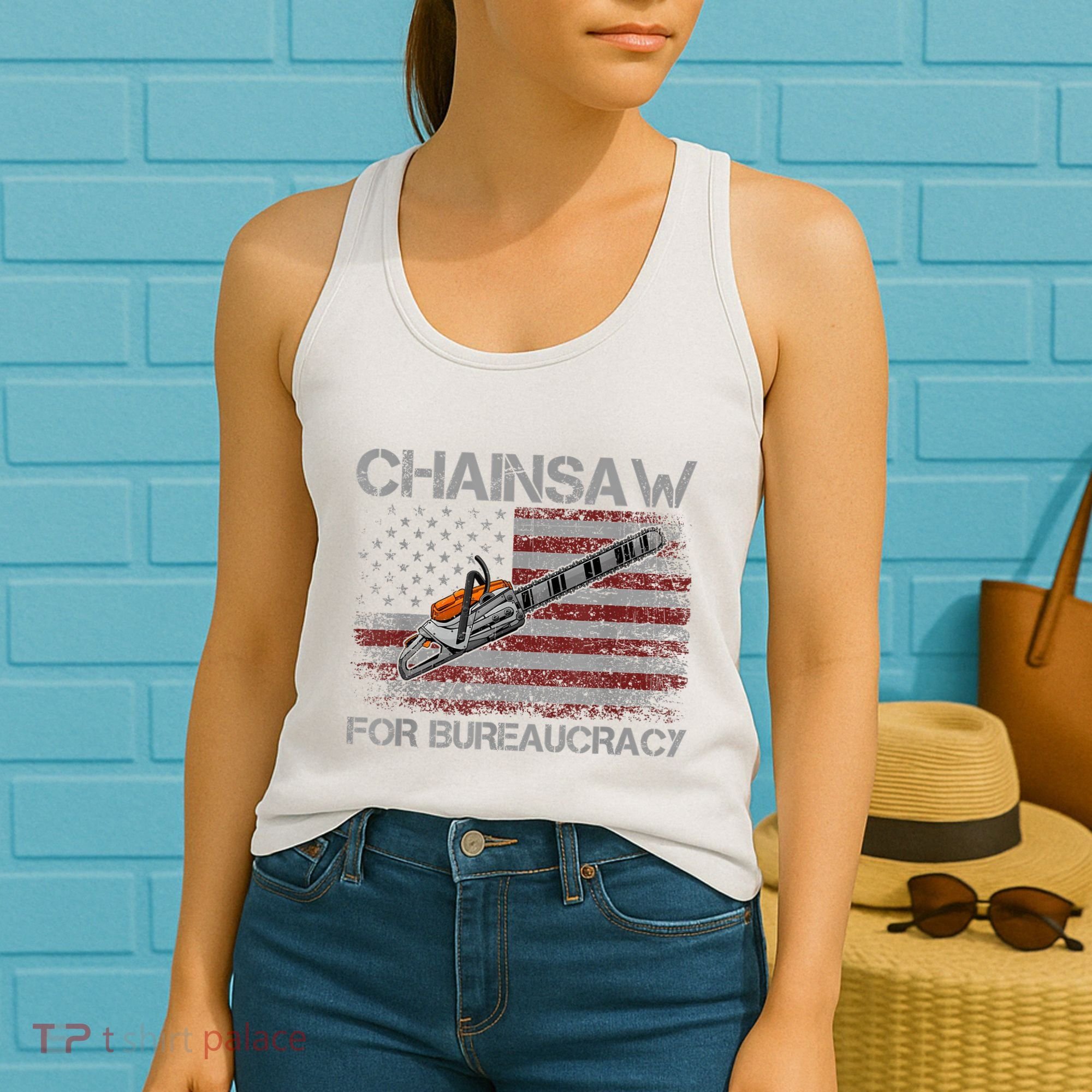 Chainsaw For Bureaucracy American Flag Chainsaw Women's Tank Top
