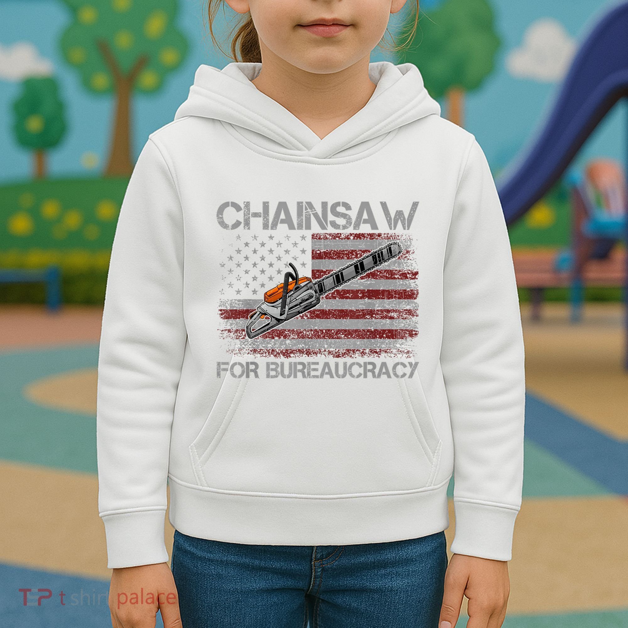 Chainsaw For Bureaucracy American Flag Chainsaw Kids Hoodie
