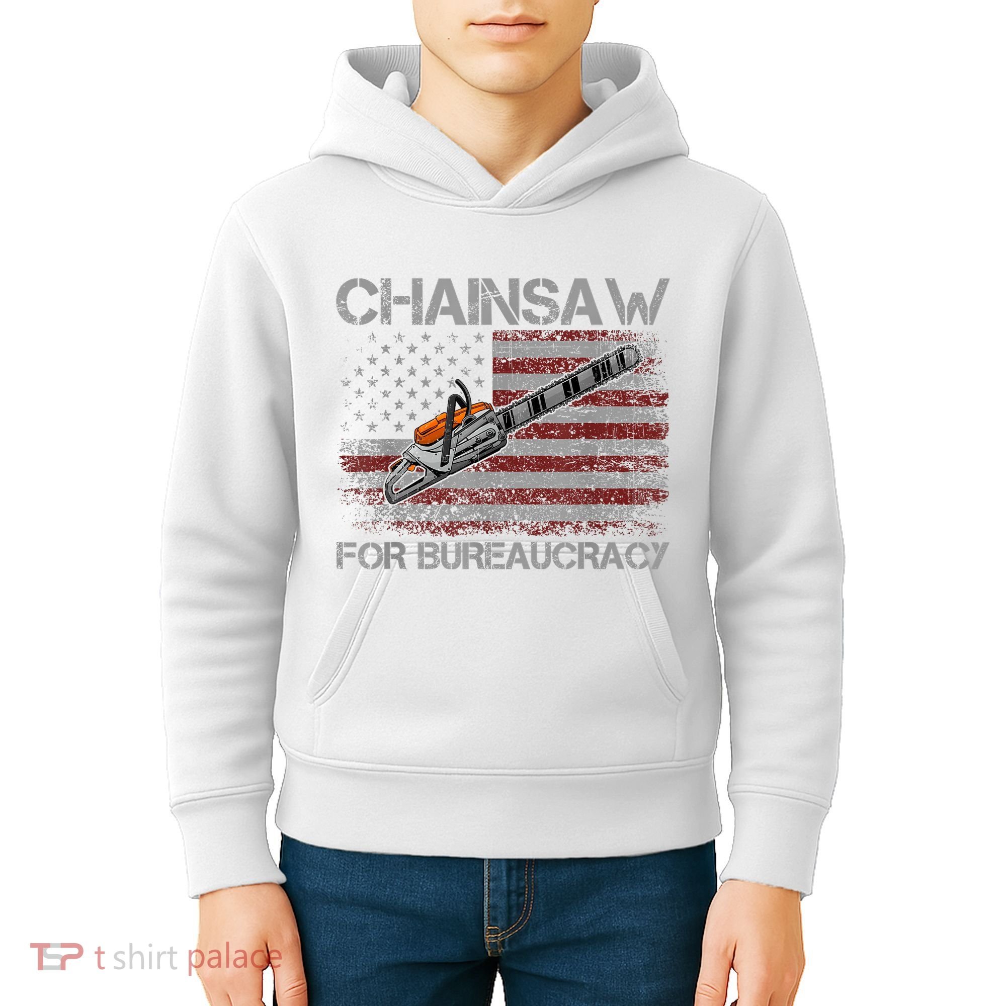 Chainsaw For Bureaucracy American Flag Chainsaw Kids Hoodie