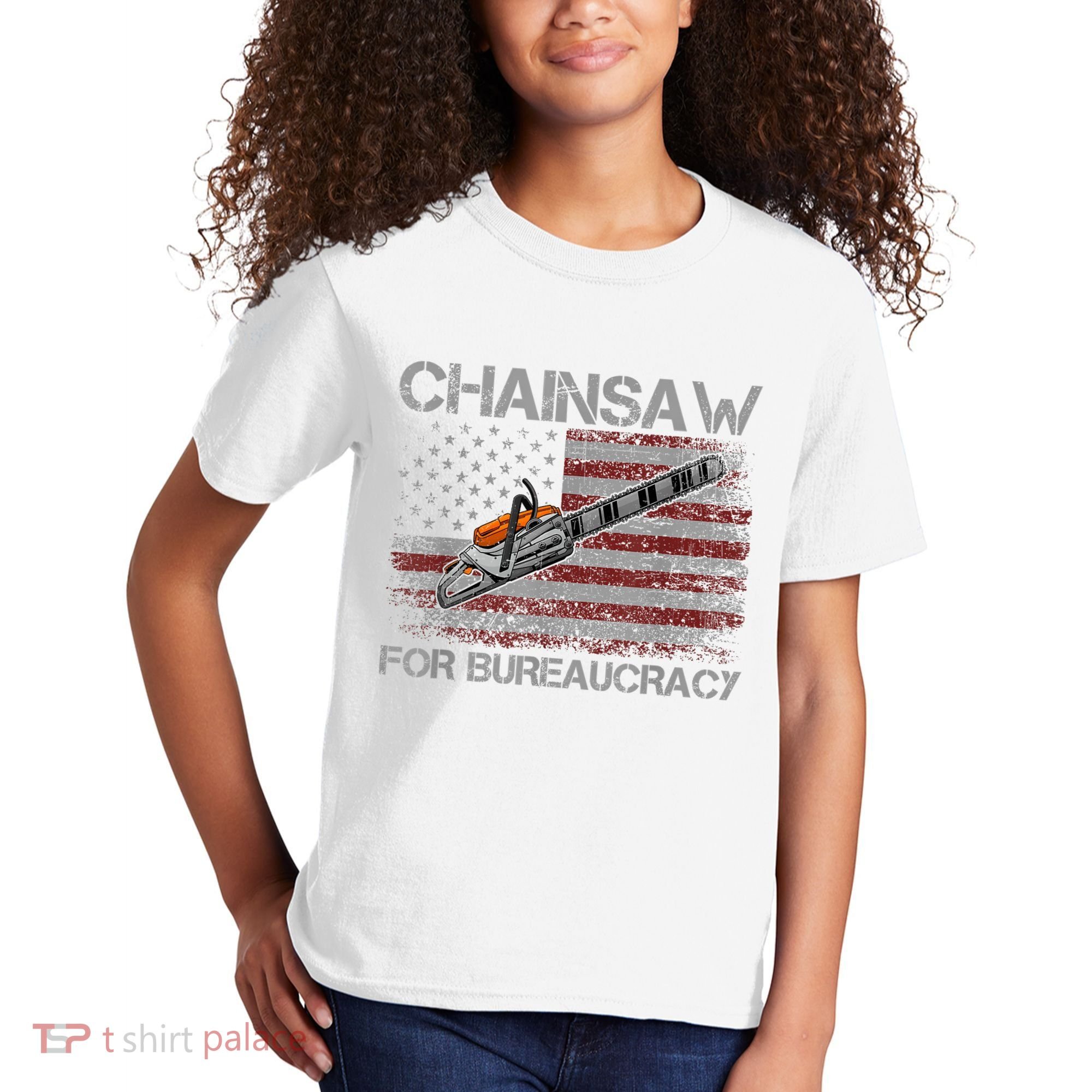 Chainsaw For Bureaucracy American Flag Chainsaw Kids T-Shirt