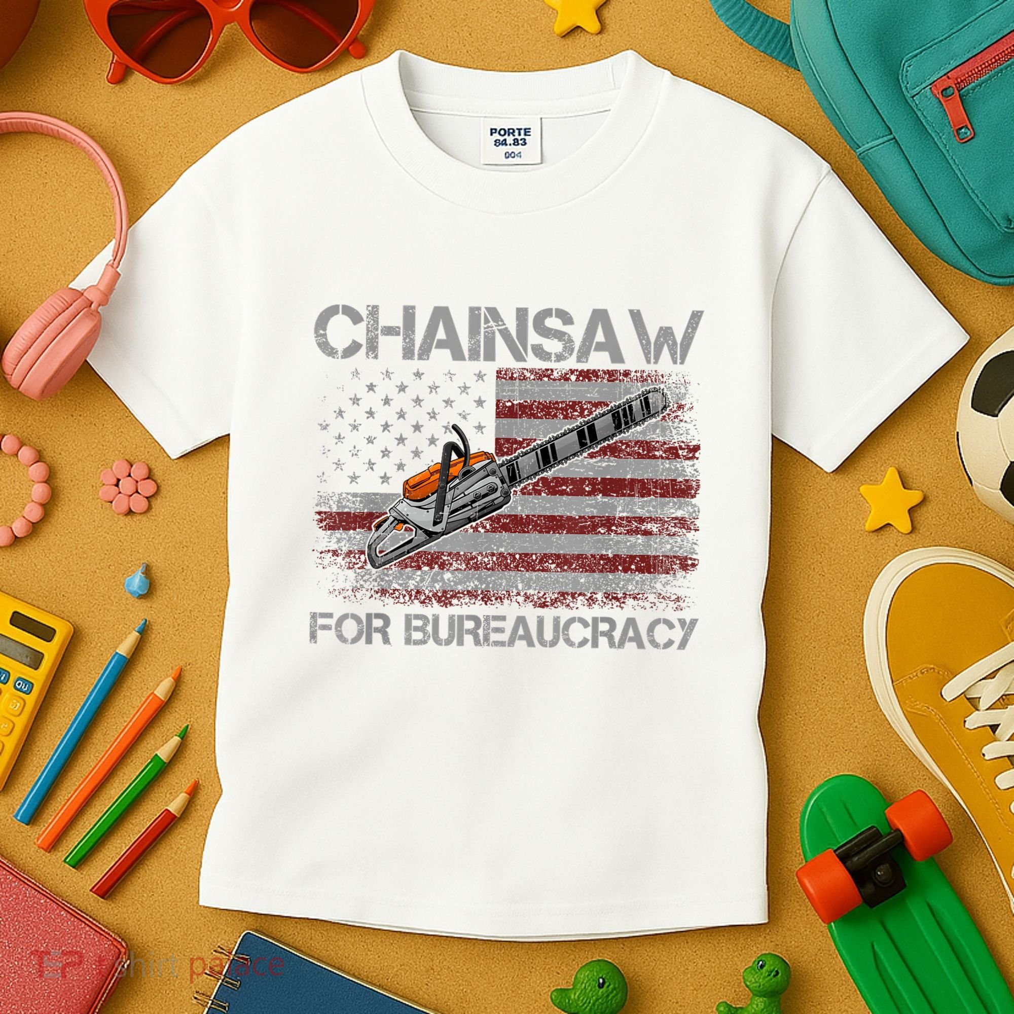 Chainsaw For Bureaucracy American Flag Chainsaw Kids T-Shirt