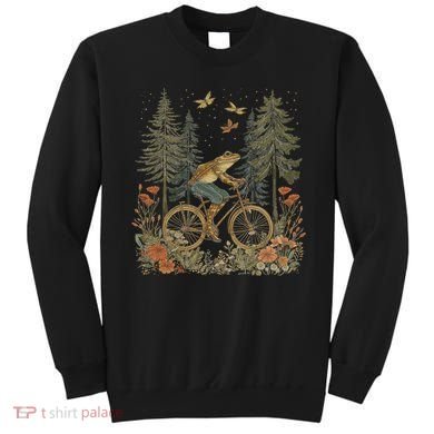 Cottagecore Frog Bicycle Funny Aesthetic Wildflower Sweatshirt