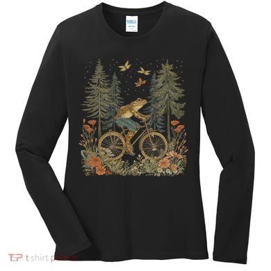 Cottagecore Frog Bicycle Funny Aesthetic Wildflower Women's Long Sleeve Shirt