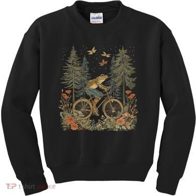 Cottagecore Frog Bicycle Funny Aesthetic Wildflower Kids Sweatshirt