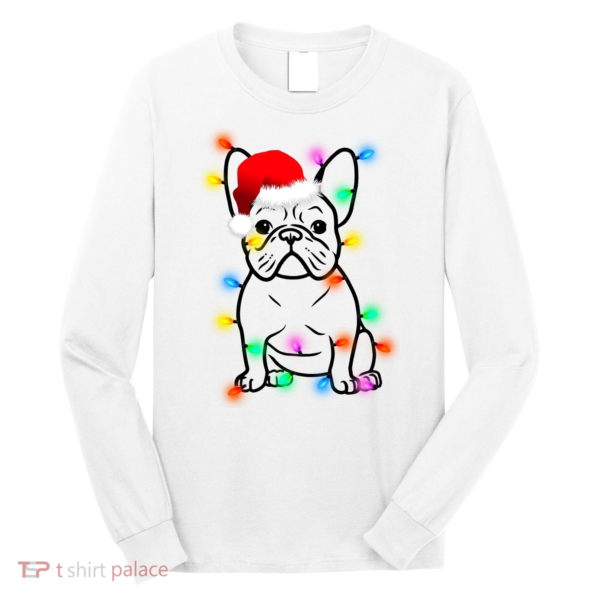 Cute French Bulldog Christmas Lights Long Sleeve Shirt