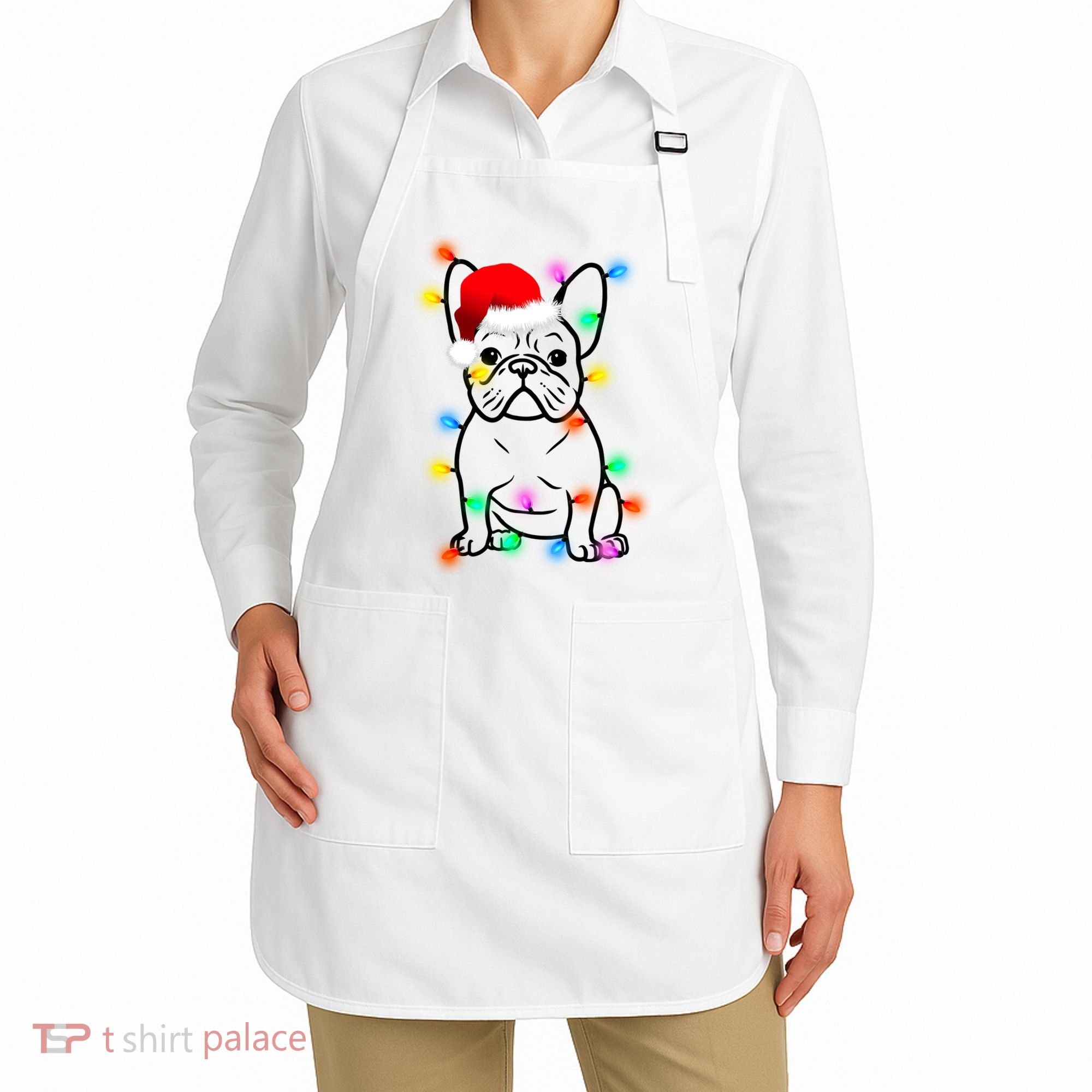 Cute French Bulldog Christmas Lights Apron