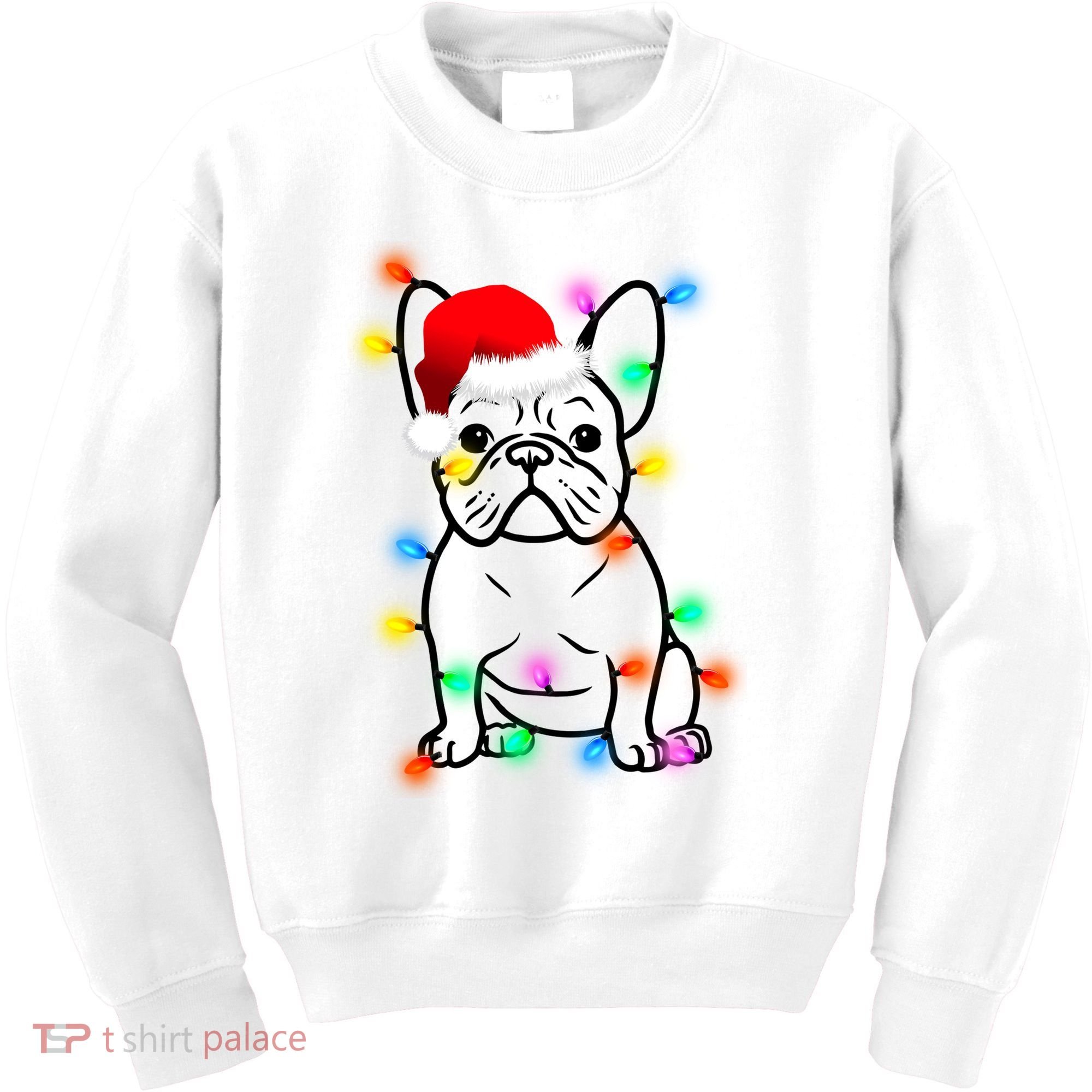 Cute French Bulldog Christmas Lights Kids Sweatshirt