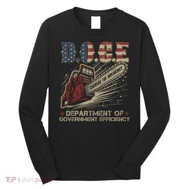 Chainsaw For Bureaucracy Funny D.O.G.E Doge Usa Flag Long Sleeve Shirt