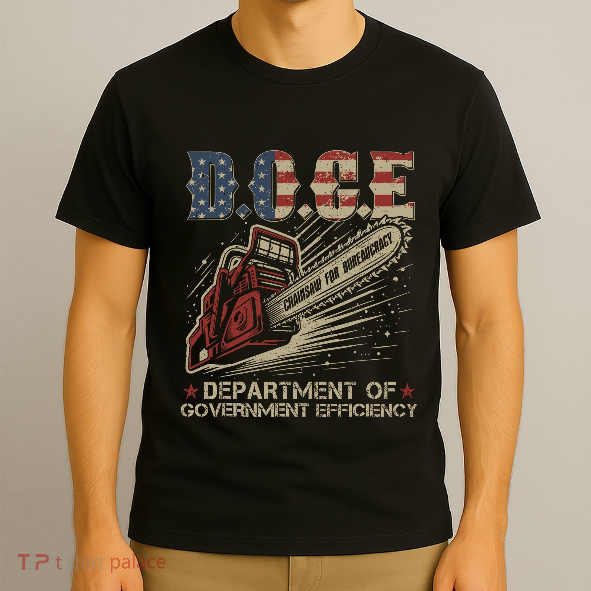 Chainsaw For Bureaucracy Funny D.O.G.E Doge Usa Flag T-Shirt