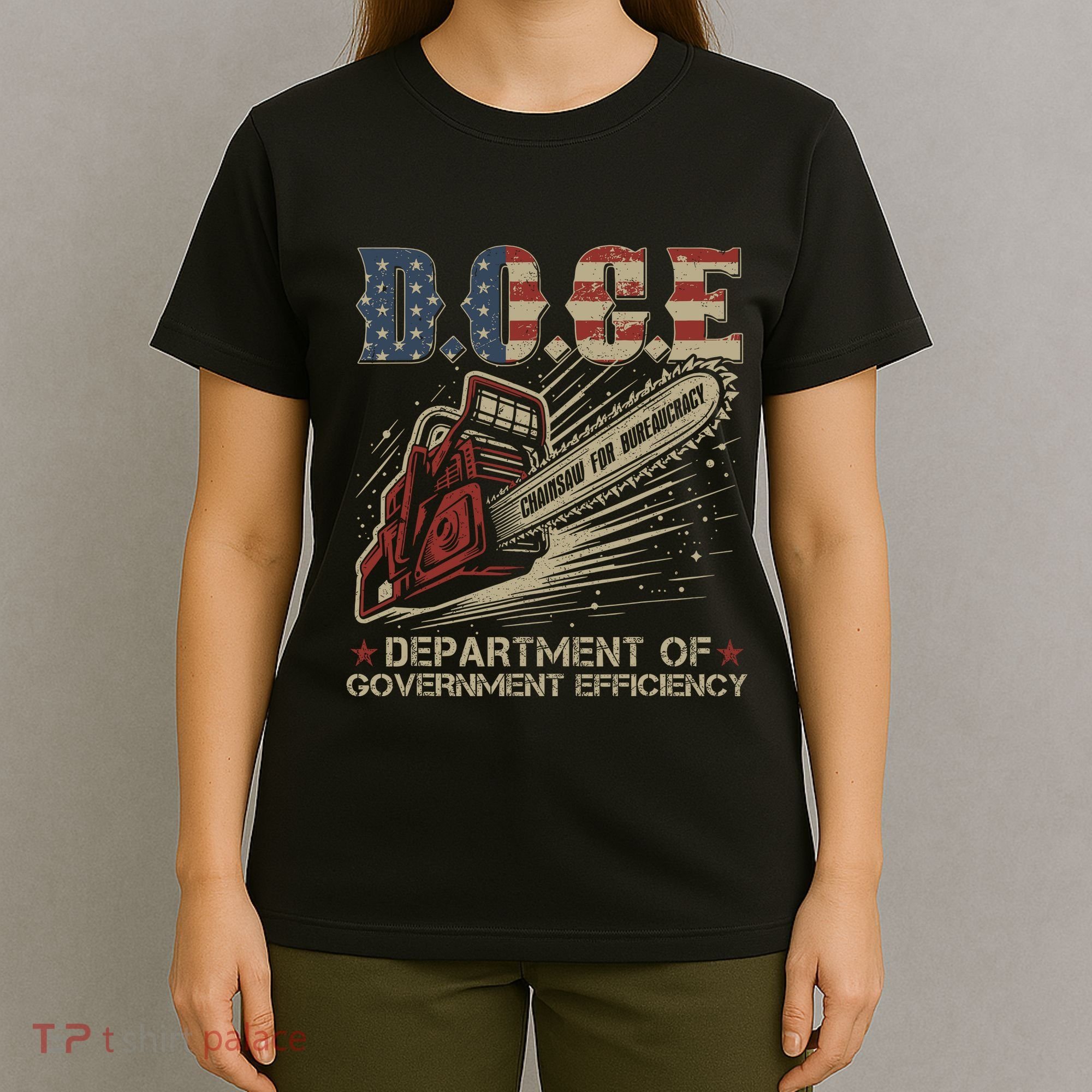 Chainsaw For Bureaucracy Funny D.O.G.E Doge Usa Flag T-Shirt
