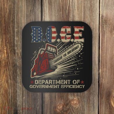 Chainsaw For Bureaucracy Funny D.O.G.E Doge Usa Flag Coaster