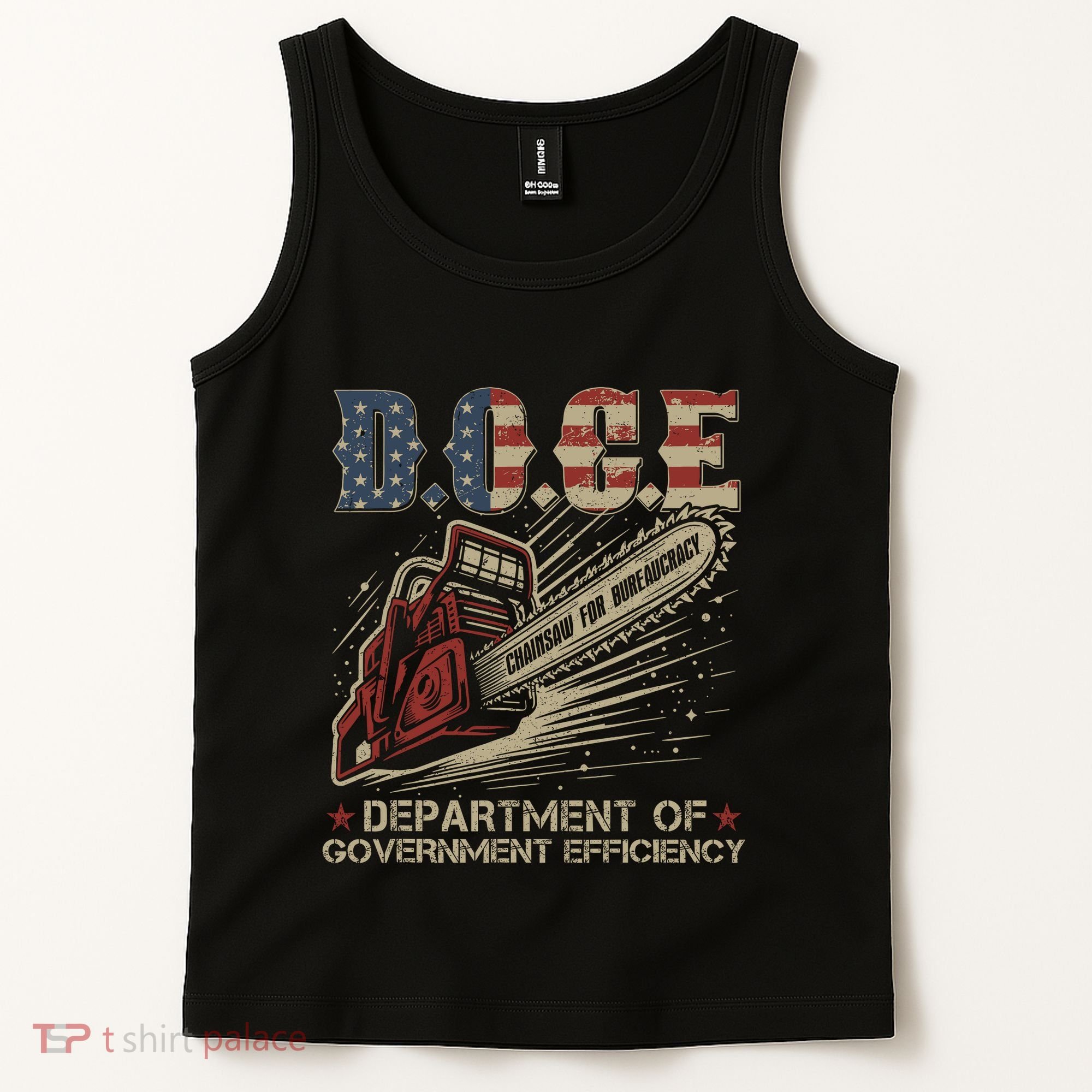 Chainsaw For Bureaucracy Funny D.O.G.E Doge Usa Flag Tank Top