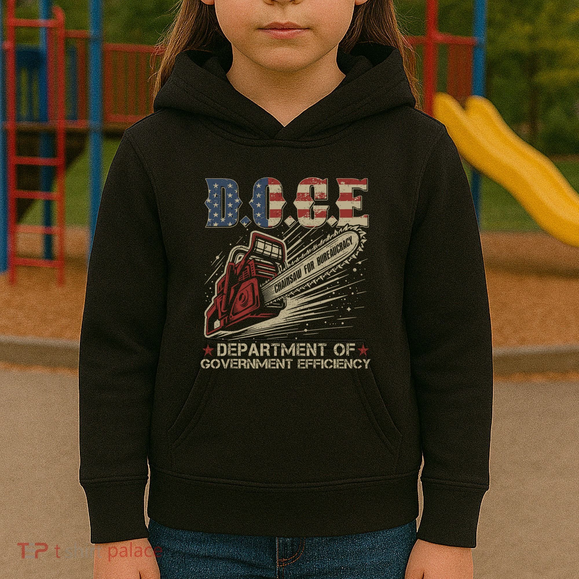 Chainsaw For Bureaucracy Funny D.O.G.E Doge Usa Flag Kids Hoodie