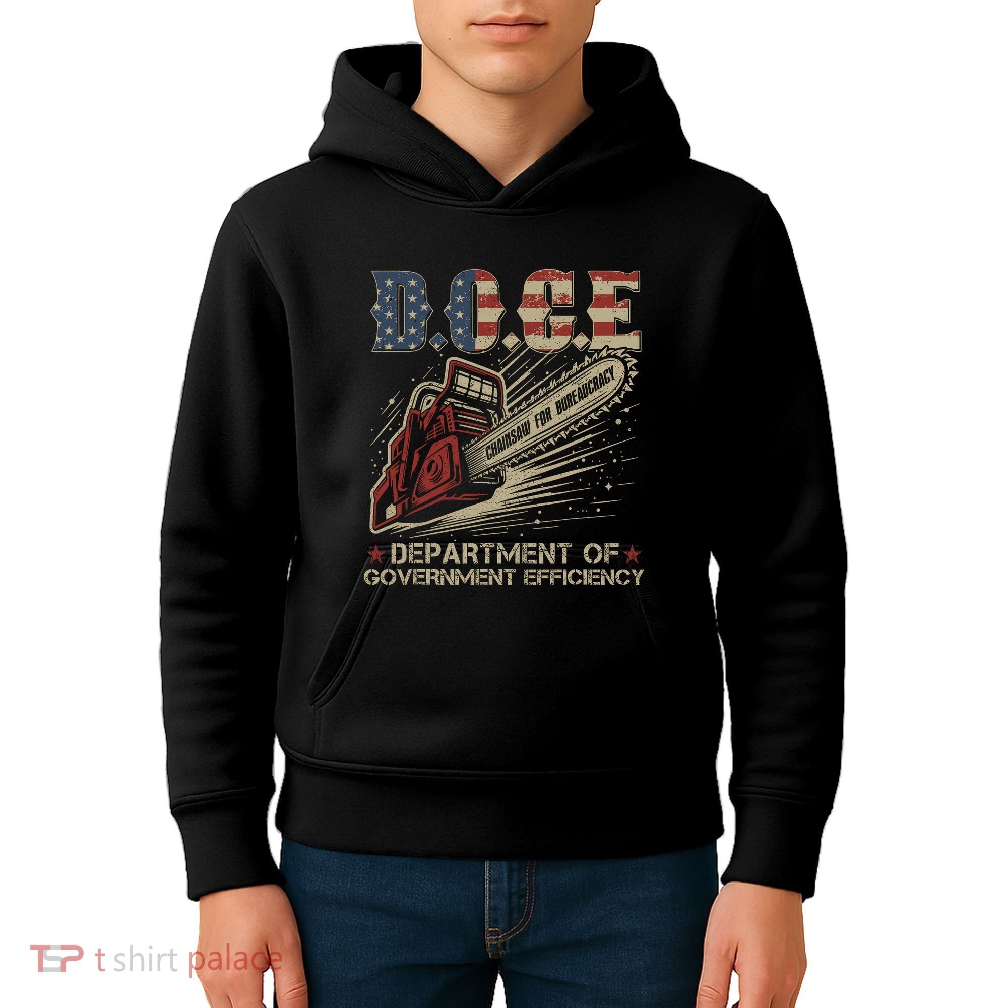 Chainsaw For Bureaucracy Funny D.O.G.E Doge Usa Flag Kids Hoodie