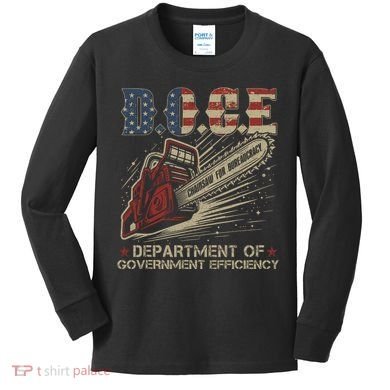 Chainsaw For Bureaucracy Funny D.O.G.E Doge Usa Flag Kids Long Sleeve Shirt