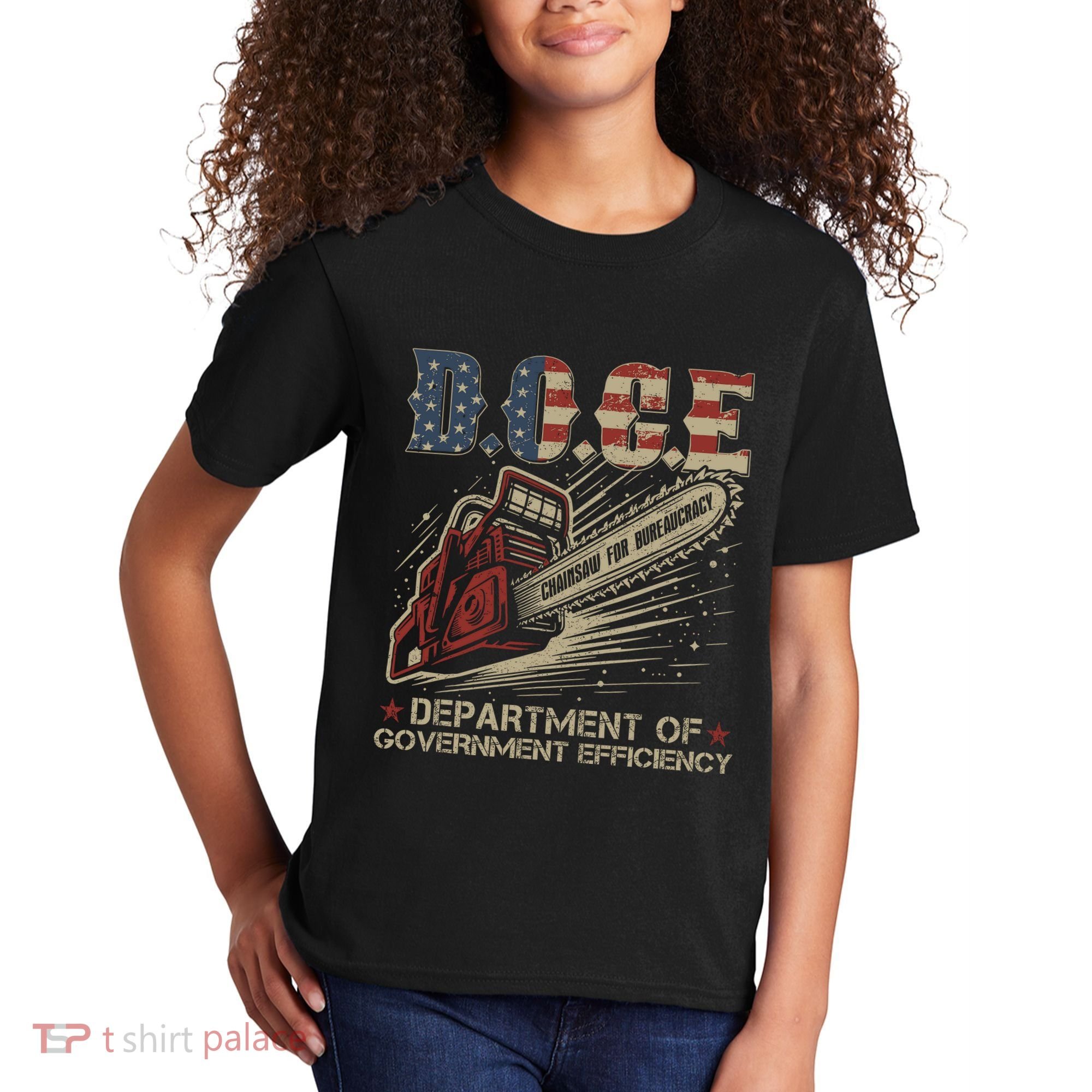 Chainsaw For Bureaucracy Funny D.O.G.E Doge Usa Flag Kids T-Shirt