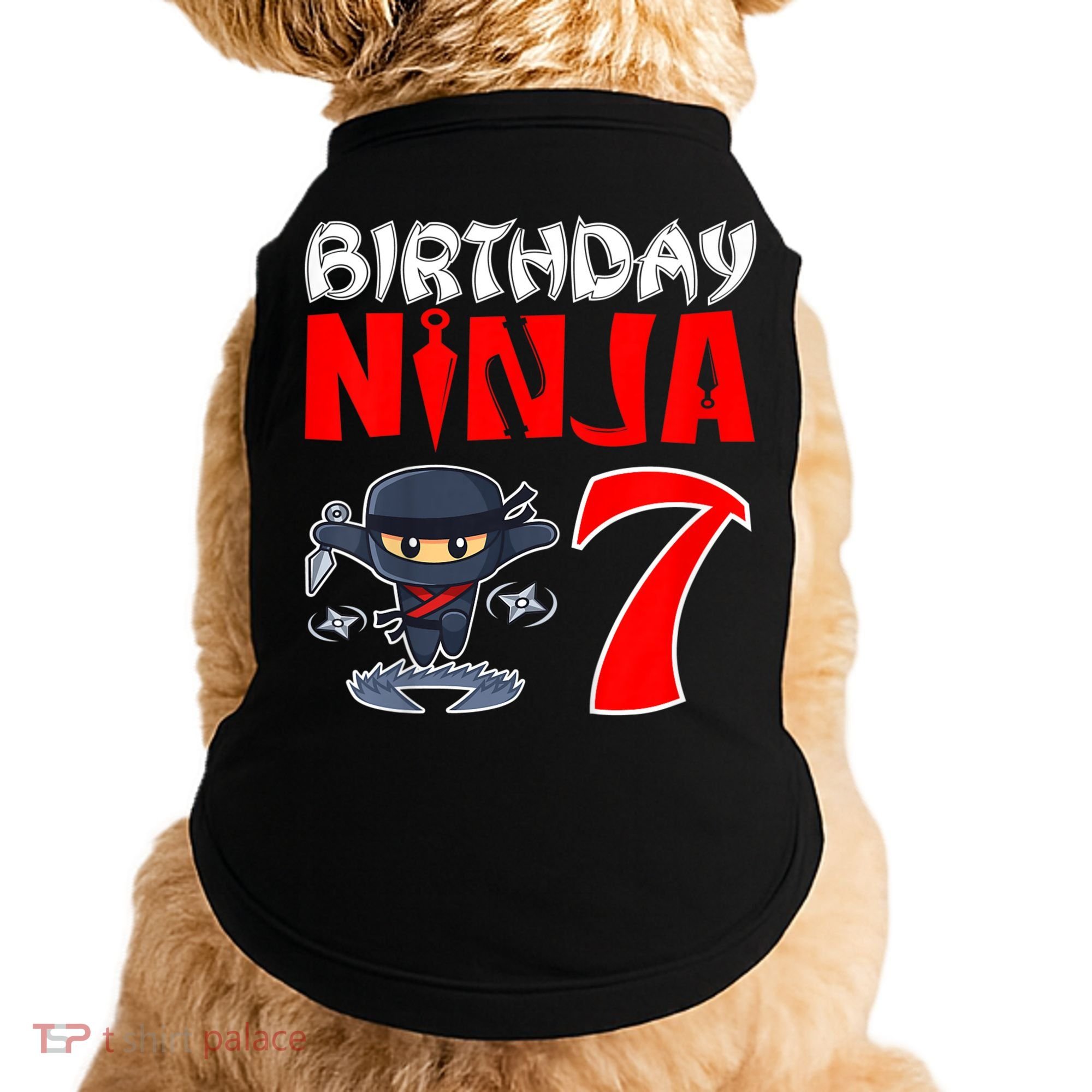 Cute Funny Birthday Ninja For 7 Year Old Little Ninja 7th Birthday Doggie Tank