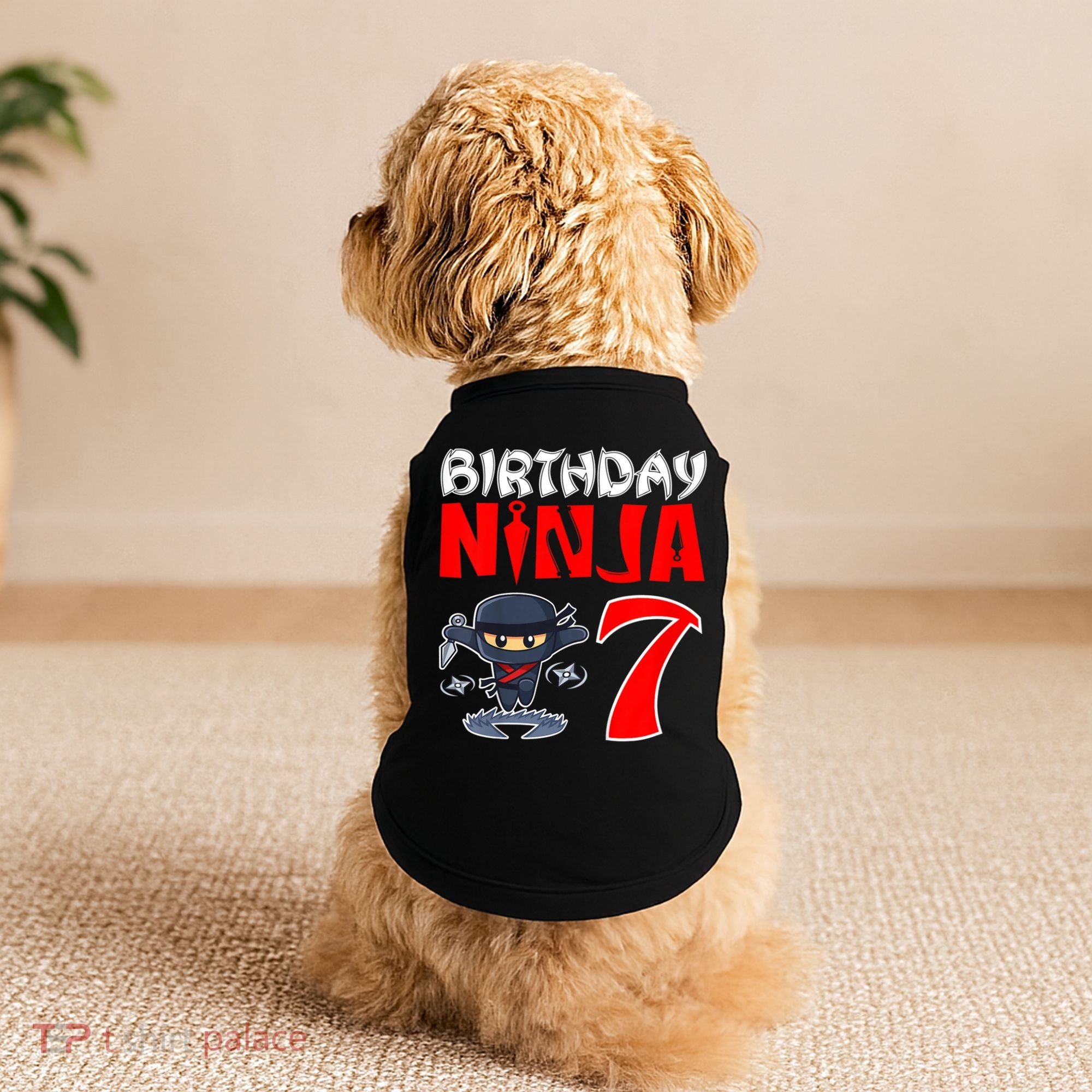 Cute Funny Birthday Ninja For 7 Year Old Little Ninja 7th Birthday Doggie Tank