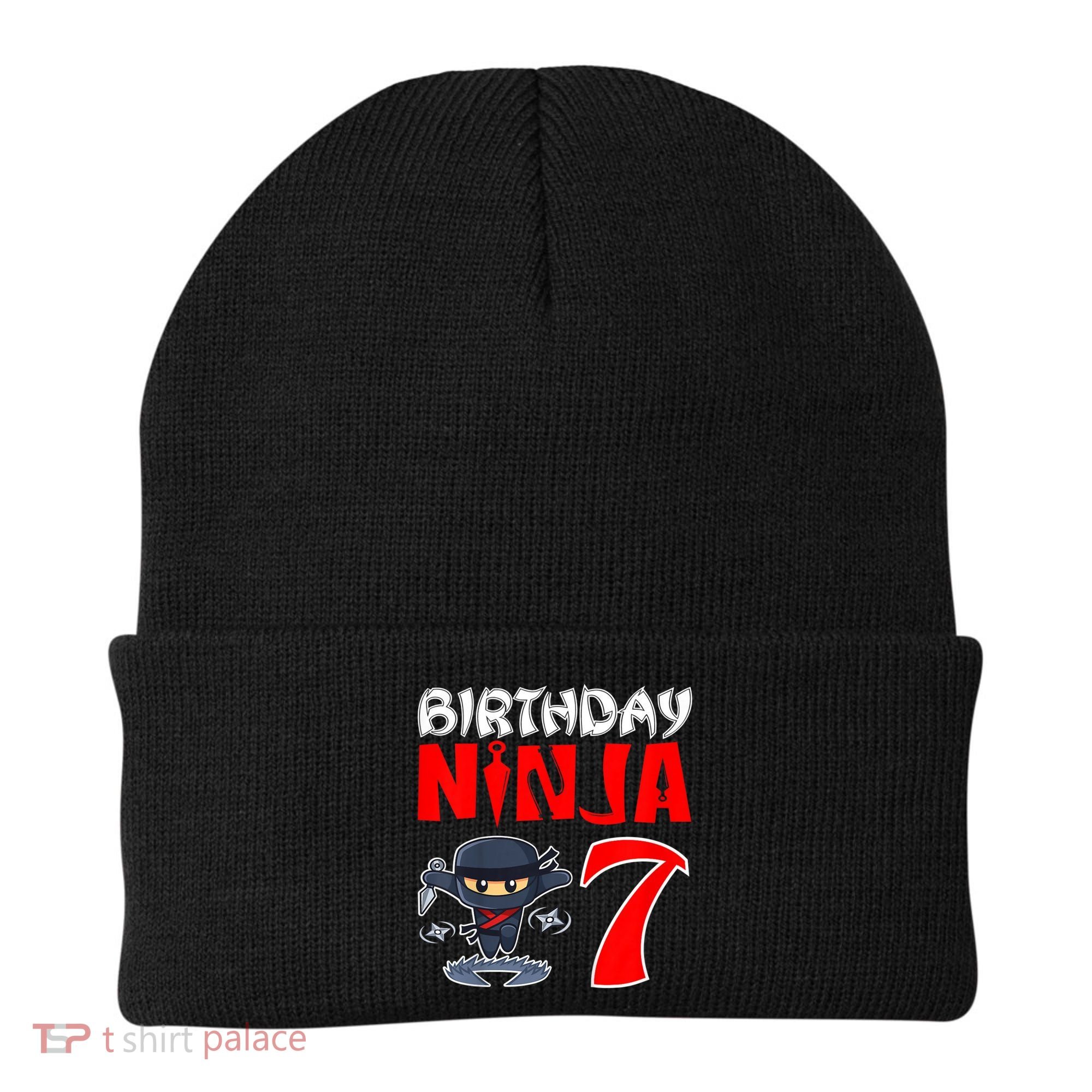 Cute Funny Birthday Ninja For 7 Year Old Little Ninja 7th Birthday Beanie