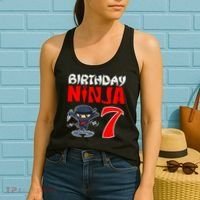 Cute Funny Birthday Ninja For 7 Year Old Little Ninja 7th Birthday Women's Tank Top thumb 2
