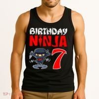 Cute Funny Birthday Ninja For 7 Year Old Little Ninja 7th Birthday Tank Top thumb 3