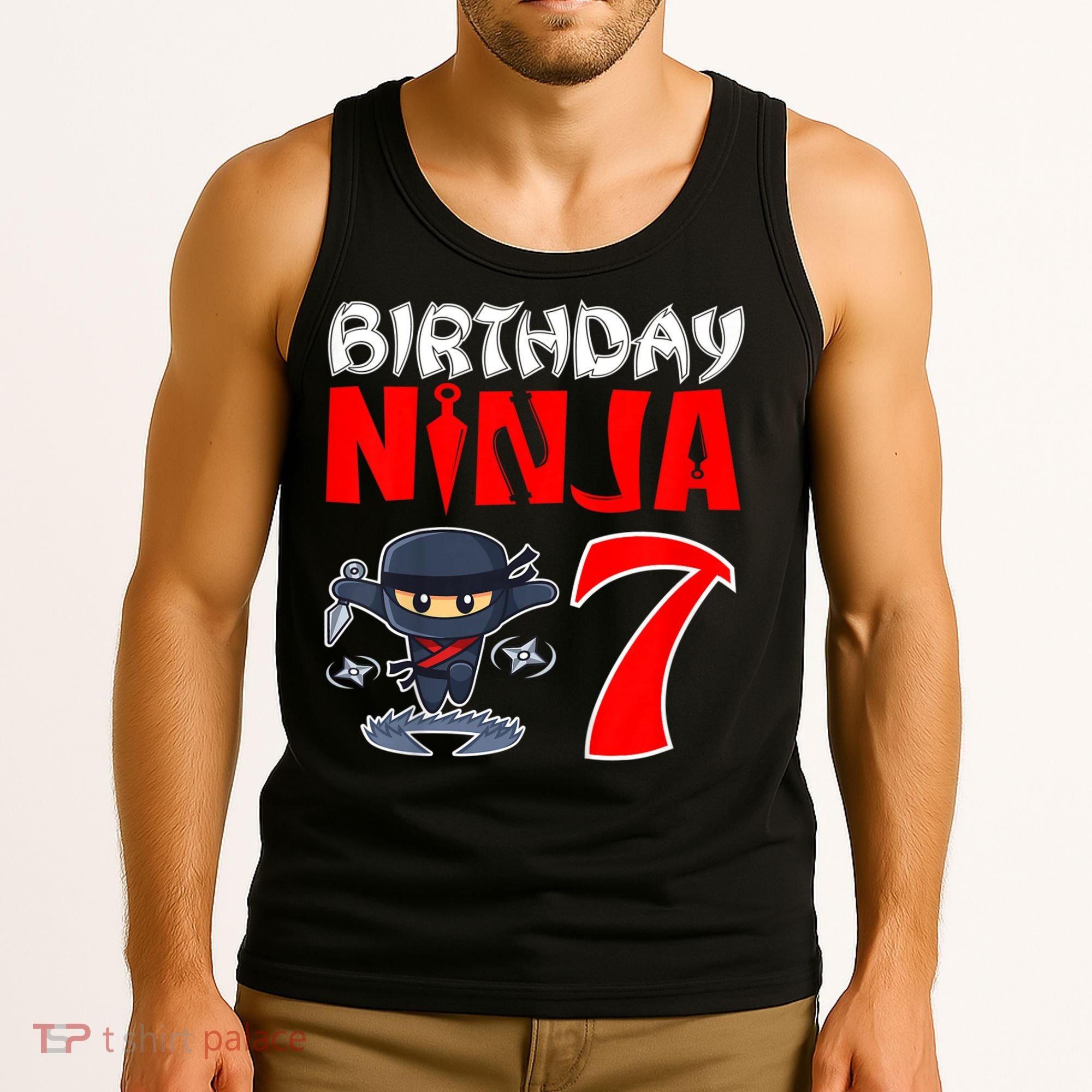 Cute Funny Birthday Ninja For 7 Year Old Little Ninja 7th Birthday Tank Top