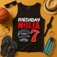 Cute Funny Birthday Ninja For 7 Year Old Little Ninja 7th Birthday Tank Top thumb 4